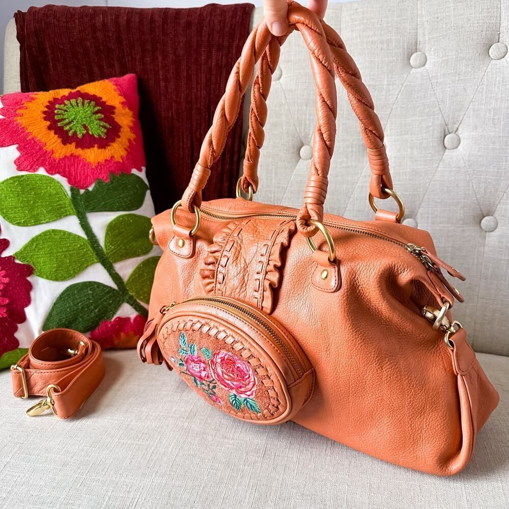 Fiore by Isabella Fiore Dusty Peach Embroidered Leather Purse